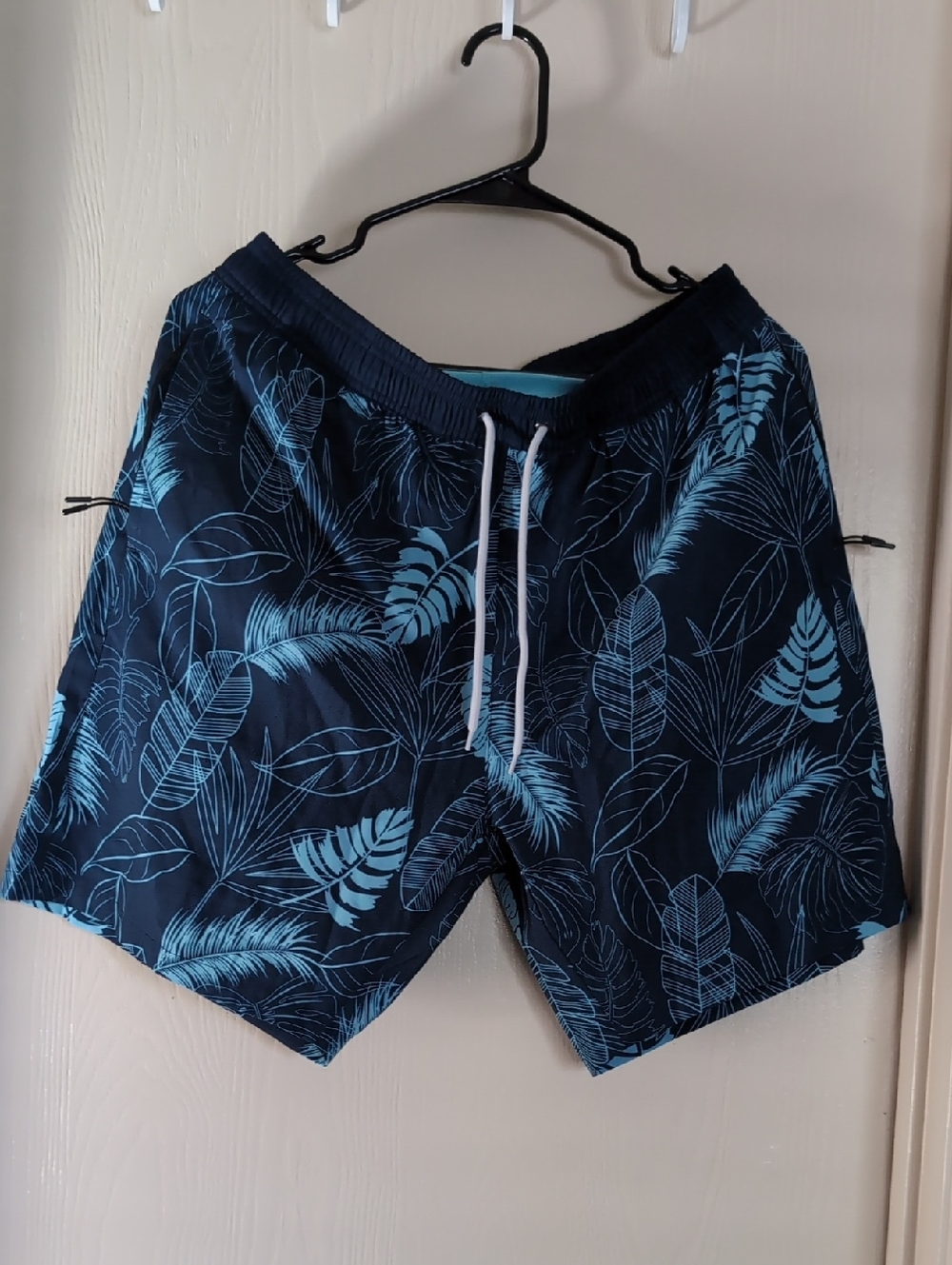 Men's Navy Blue Tropical Swim Trunks